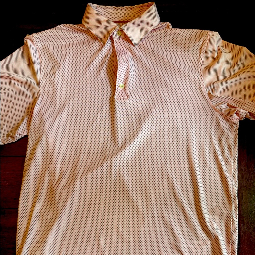 Johnnie-O pink/white polka dot polo.